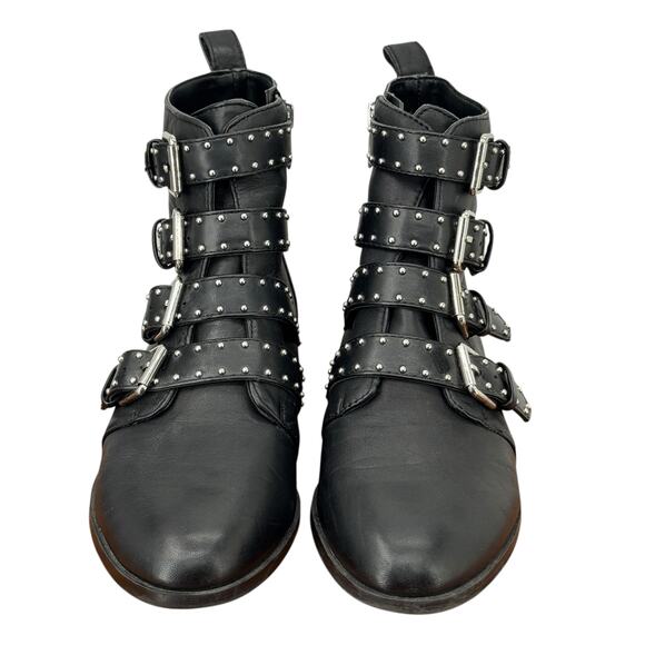 VINCE CAMUTO Corvina Studded Moto Boot SZ 8.5 Women’s Black Leather Buckle Edgy - Picture 4 of 12